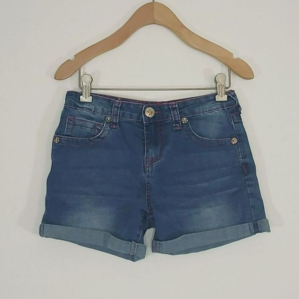 True Religion Girls Boyfriend Jean Shorts Y12 Magenta Stitching Classic Y2K